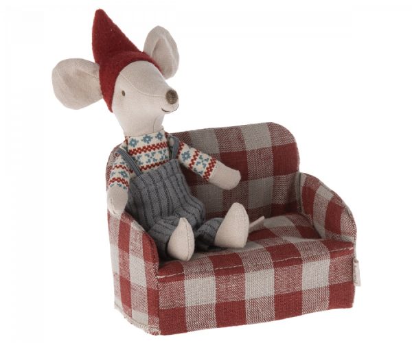 maileg mouse couch toy red checkered