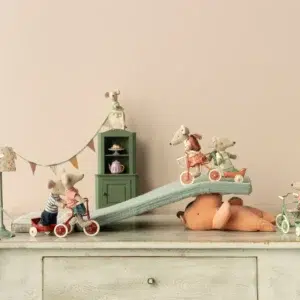 maileg tricycle toy and garage box red