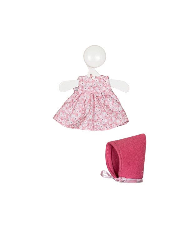 baby doll dress pink flower with fuchsia hood 20cm