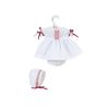 koke doll white dress with plum ribbon