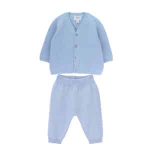 atlas baby cardigan and jeth knitted baby trousers blue fog