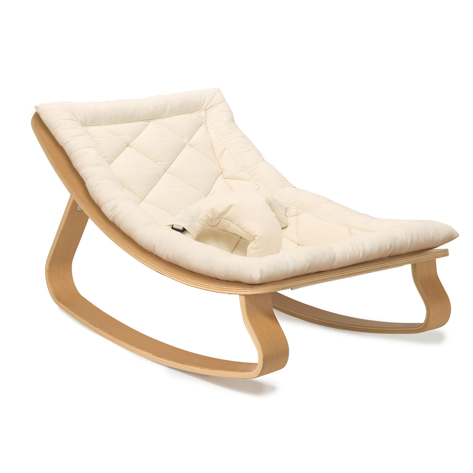 baby rocker levo with organic white cushion 1