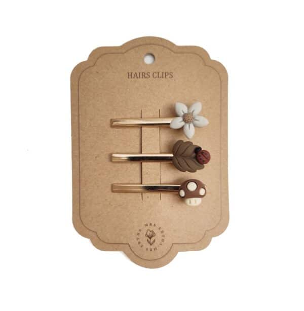 hair clips pack of 3 mushroom flower leaf