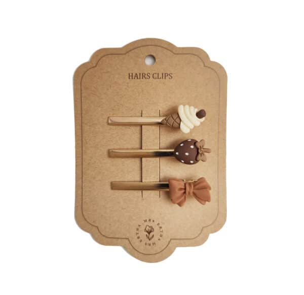 hair clips pack of 3 icecream strawberry bow