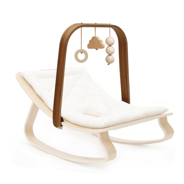 levo baby activity arch in walnut+wooden toys