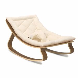 levo baby rocker in walnut organic white