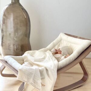 levo baby rocker in walnut organic white