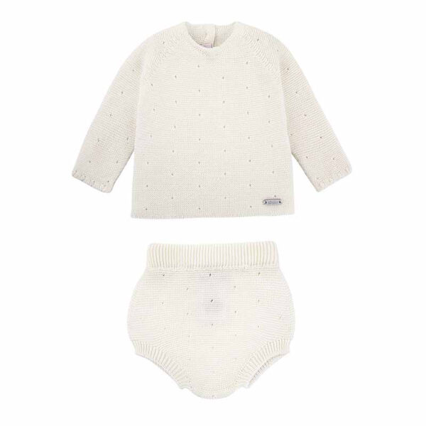 link stitch openwork set (sweater+culotte) cream