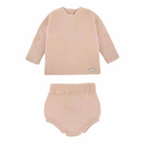 link stitch openwork set (sweater+culotte) nude
