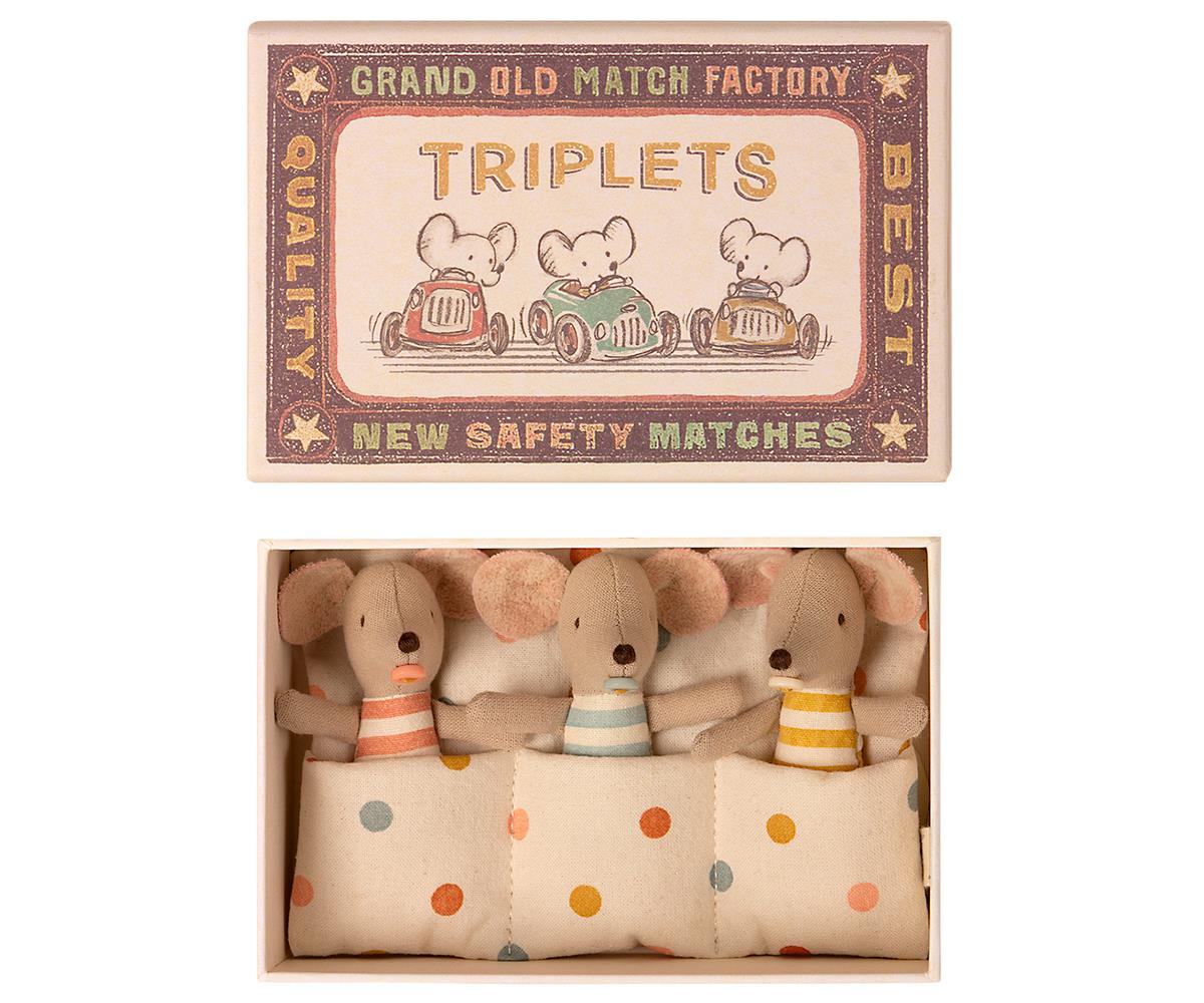 maileg baby mice triplets toy in matchbox multicolor 1