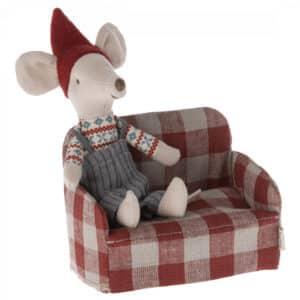 maileg mouse couch toy red checkered