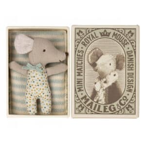 maileg sleepy wakey baby mouse in matchbox blue
