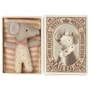 maileg sleepy wakey baby mouse in matchbox rose