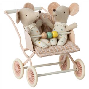 maileg stroller baby mice rose