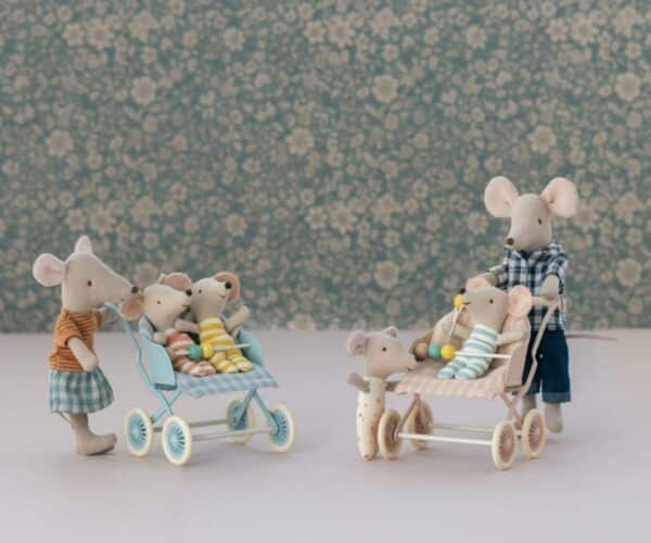 maileg stroller baby mice rose