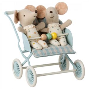 maileg stroller baby mice mint