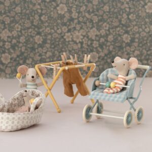 maileg stroller baby mice mint