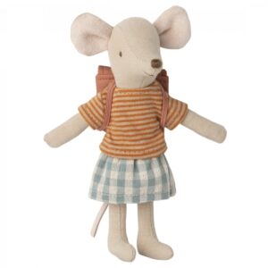 maileg tricycle mouse big sister with bag old rose