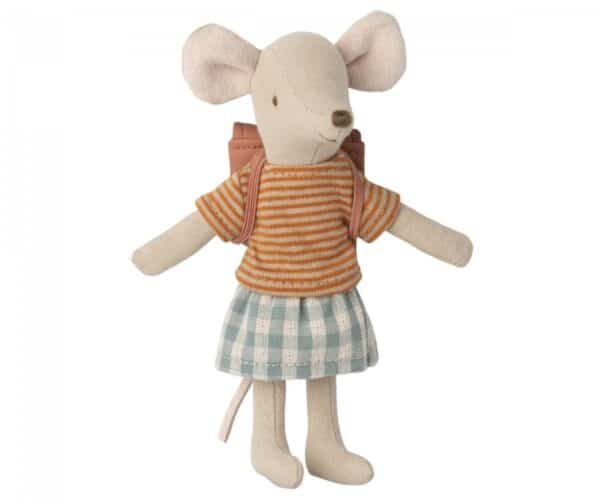 maileg tricycle mouse big sister with bag old rose