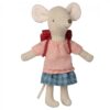 maileg tricycle mouse big sister with bag red