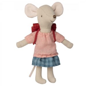 maileg tricycle mouse big sister with bag red