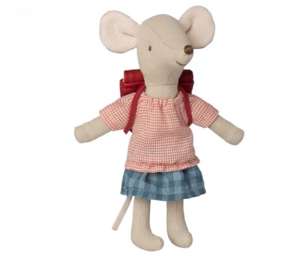 maileg tricycle mouse big sister with bag red