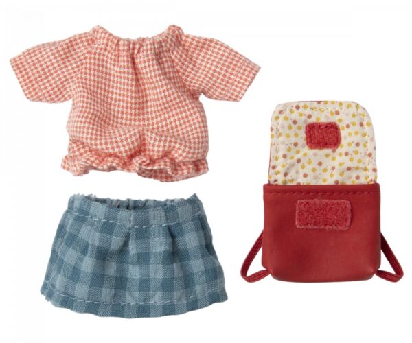 maileg tricycle mouse big sister with bag red