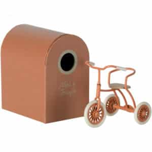 maileg tricycle toy and garage box coral