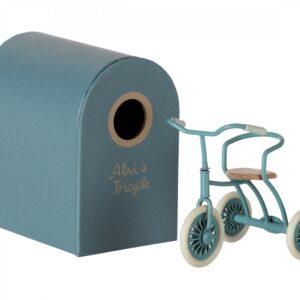 maileg tricycle toy and garage box petrol blue