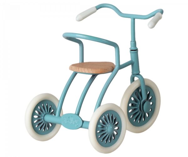 maileg tricycle toy and garage box petrol blue