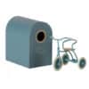 maileg tricycle toy and garage box petrol blue