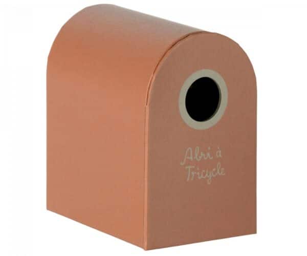 maileg tricycle toy and garage box coral