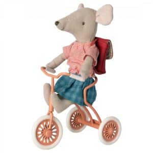 maileg tricycle toy and garage box coral