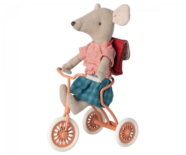 maileg tricycle toy and garage box coral