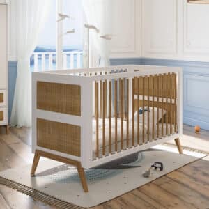 marelia evolutive baby bed+chest of drawers+wardrobe rattan webbing neige