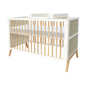 marelia evolutive baby bed+chest of drawers+wardrobe rattan webbing+leo nursing box snow white