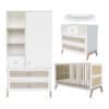 marelia evolutive baby bed+chest of drawers+wardrobe rattan webbing+nursing box snow white
