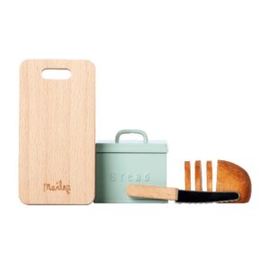 miniature bread box with cutting board and knife