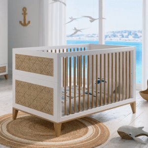 nami evolutive baby bed+chest of drawers+wardrobe rattan webbing+leo nursing box snow white