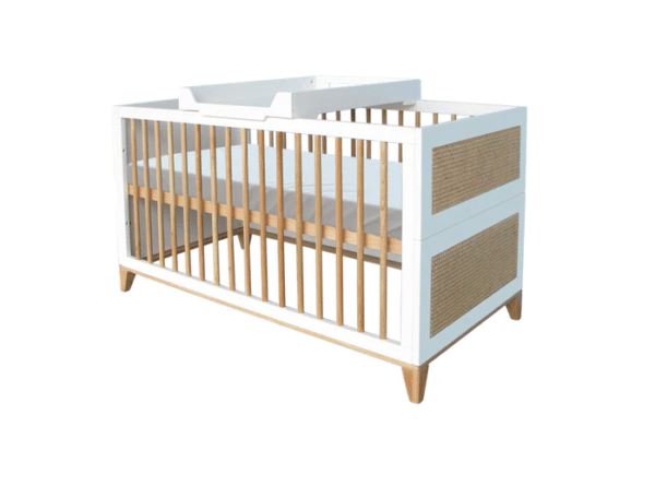 nami evolutive baby bed+chest of drawers+wardrobe rattan webbing+leo nursing box snow white