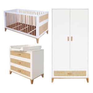 nami evolutive baby bed+chest of drawers+wardrobe rattan webbing white