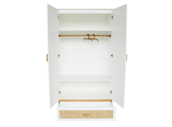 nami evolutive baby bed+chest of drawers+wardrobe rattan webbing+leo nursing box snow white