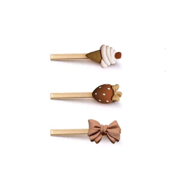 hair clips pack of 3 icecream strawberry bow