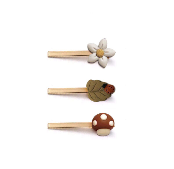 hair clips pack of 3 mushroom flower leaf