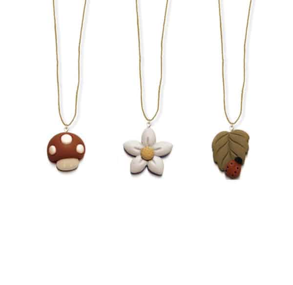 necklace toy pack of 3 mushroom flower leaf