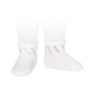 perle cotton socks with diagonal openwork white