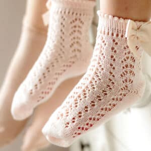 perle openwork knee socks with grossgrain bow white