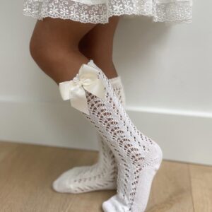 perle openwork knee socks with grossgrain bow look1