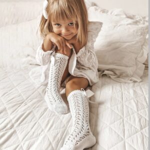 perle openwork knee socks with grossgrain bowwhite look