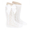 perle openwork knee socks with grossgrain bow